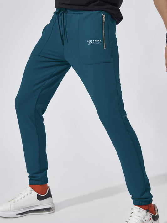 Denim Blue Boss Printed Joggers