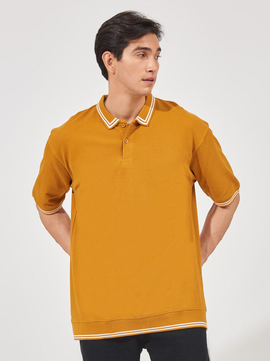 Triple Tuck Mustard Oversized Half Sleeve Polo T-Shirt