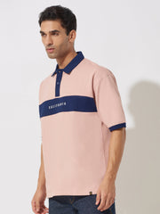 California Pink & Navy Oversized Half Sleeve Polo T-Shirt