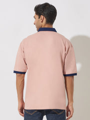 California Pink & Navy Oversized Half Sleeve Polo T-Shirt