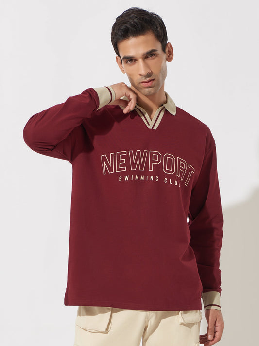 Newport Burgundy Oversized Full Sleeve Polo T-Shirt