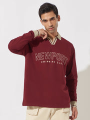 Newport Burgundy Oversized Full Sleeve Polo T-Shirt