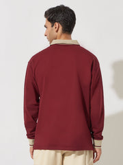 Newport Burgundy Oversized Full Sleeve Polo T-Shirt