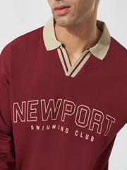 Newport Burgundy Oversized Full Sleeve Polo T-Shirt