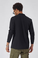 Cargo Pocket Black Zipper Full Sleeve Polo T-Shirt