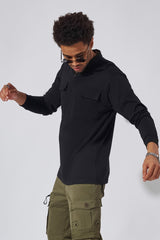 Cargo Pocket Black Zipper Full Sleeve Polo T-Shirt