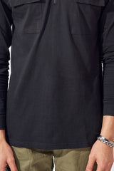 Cargo Pocket Black Zipper Full Sleeve Polo T-Shirt