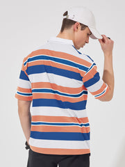 Georgia Oversized Orange Striped Half Sleeve Polo T-Shirt