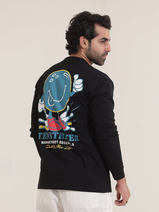 Bowling Black Blue Fullsleeve Oversized T-Shirt
