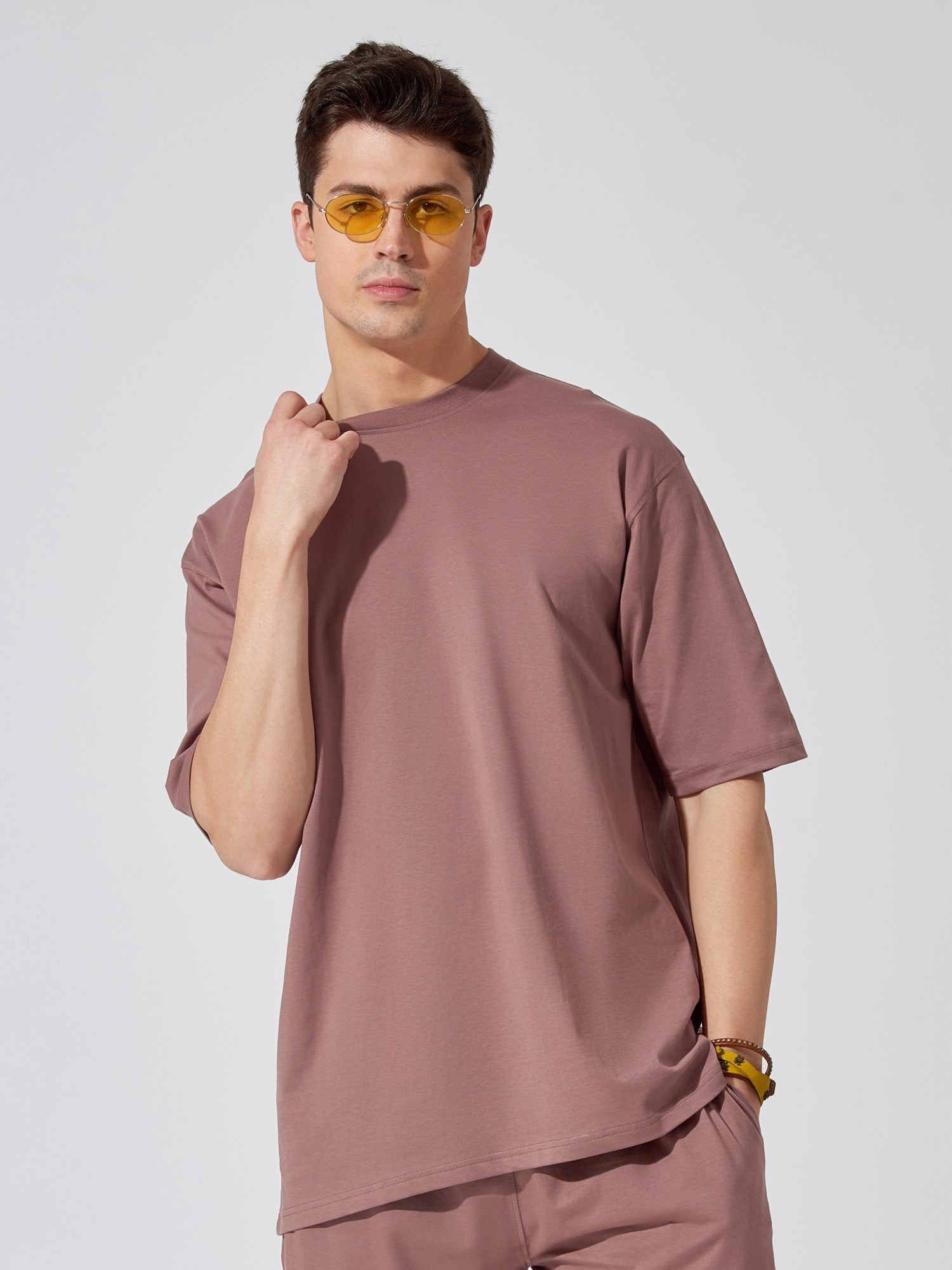 The Souled Store|Nude Pink Color Round Neck Mens and Boys T-Shirt|Solid  Half Sleeve|100% Cotton Oversized T-Shirts