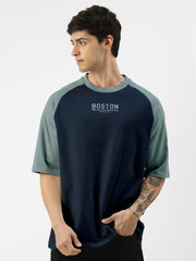 Boston Navy Lite Grey Oversized Half Sleeve T-Shirt