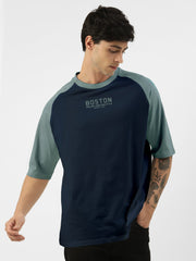 Boston Navy Lite Grey Oversized Half Sleeve T-Shirt