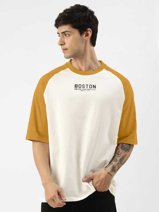 Boston White, Mustard  Oversized Half Sleeve T-Shirt