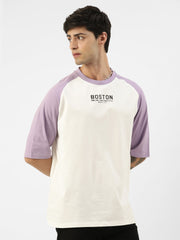 Boston Lavender White Oversized Half Sleeve T-Shirt
