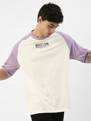 Boston Lavender White Oversized Half Sleeve T-Shirt