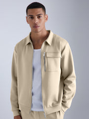 Solid Beige Jacket and Jogger Cozy Cut Co-Ords
