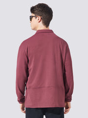 Double Pocket Solid Burgundy Full Sleeve Shacket