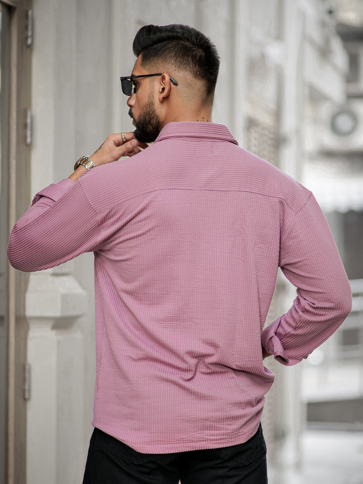 Pink full sleeve elliot knit lycra shirt for men - view 4