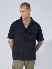 Cargo Pocket Black Half Sleeve Shirt