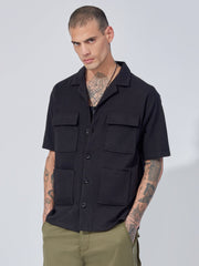 Cargo Pocket Black Half Sleeve Shirt