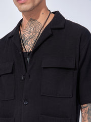 Cargo Pocket Black Half Sleeve Shirt