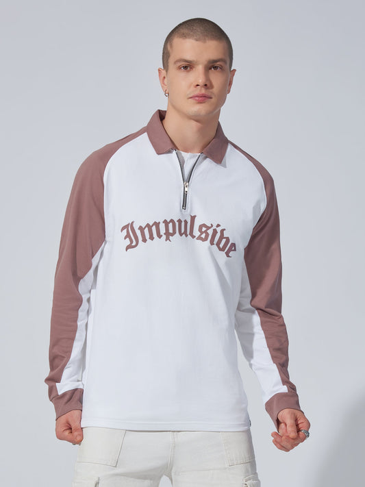 Impulsive Raglan White Polo Full Sleeve Sweatshirt