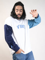 Vibe White, Navy Full Sleeve Sweatshirt