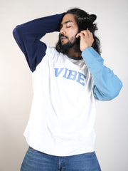 Vibe White, Navy Full Sleeve Sweatshirt