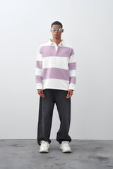 ColorBlock Lavender White Full Sleeve Polo T-Shirt