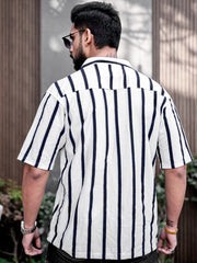 Popcorn Knit Vertical Stripe White Half Sleeve Shirt