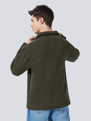 Solid Pocket Olive Full Sleeve Shacket
