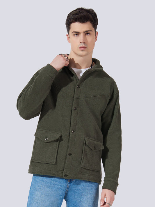 Solid Pocket Olive Full Sleeve Shacket