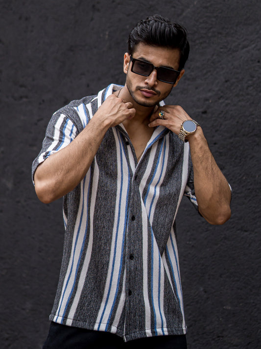 Striped Charcoal Grey Half Sleeve Shirt
