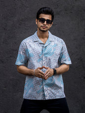 Paisley Oversized Blue Half Sleeve Shirt