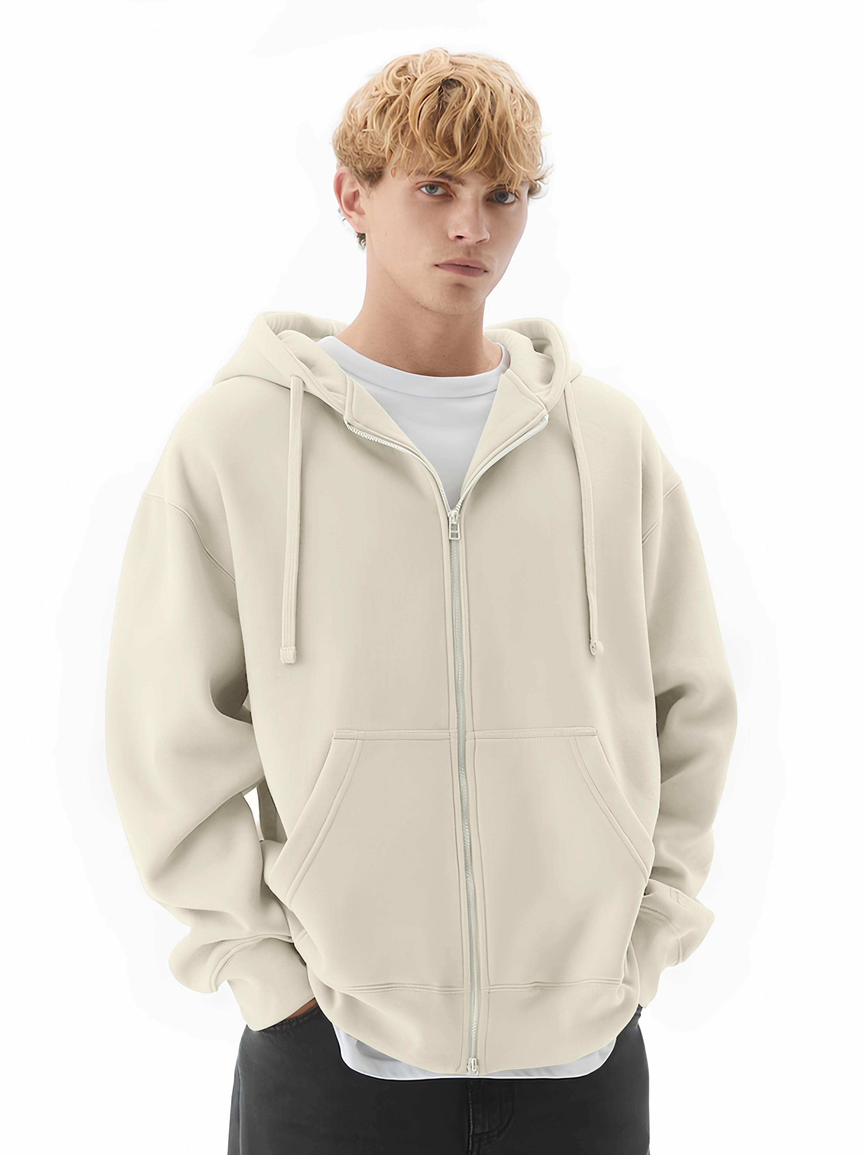 Monochrome Cream Half White Cozy Cut Hoodie Sweatshirt