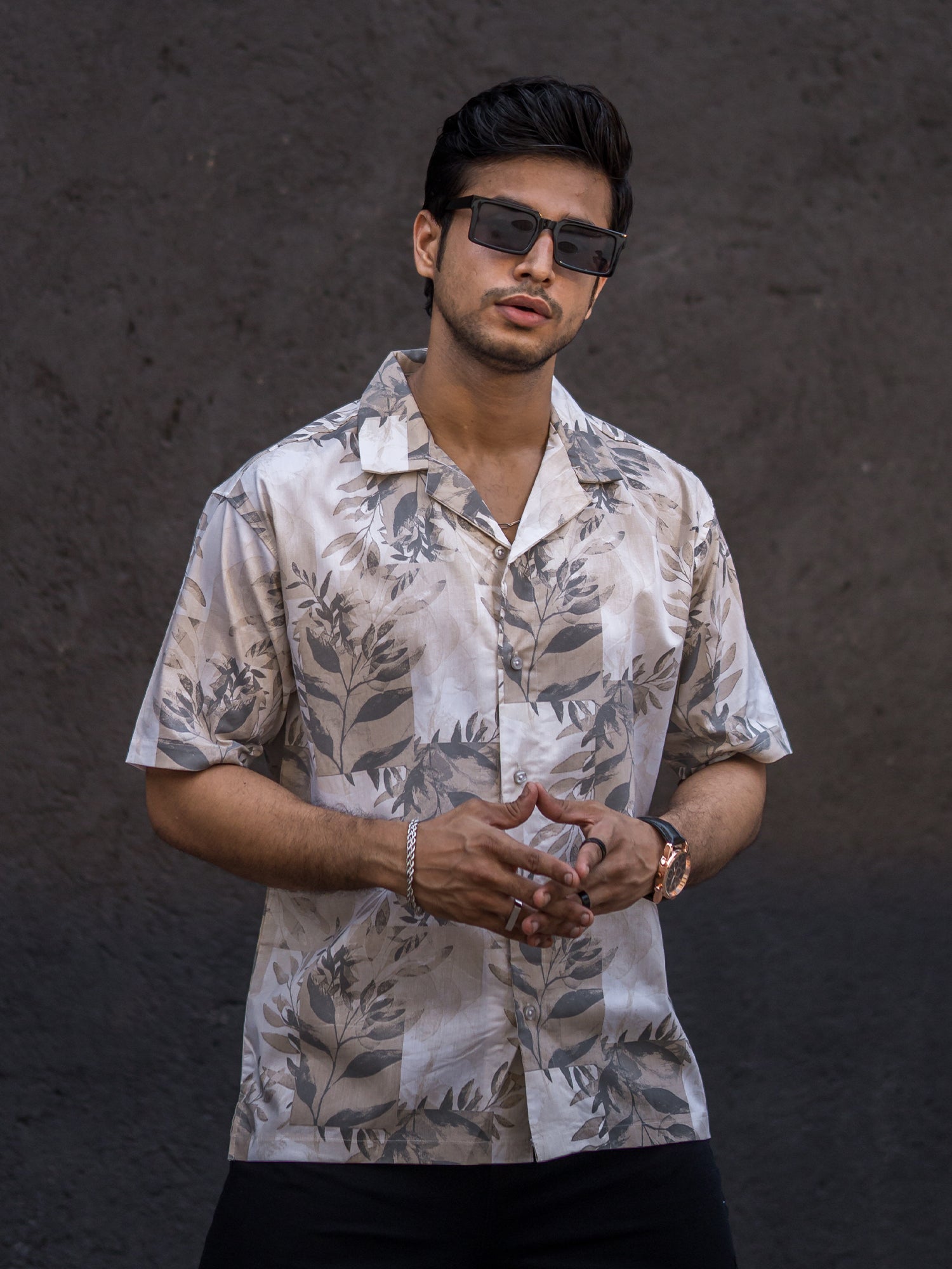 Leaf Printed Cream Shirt