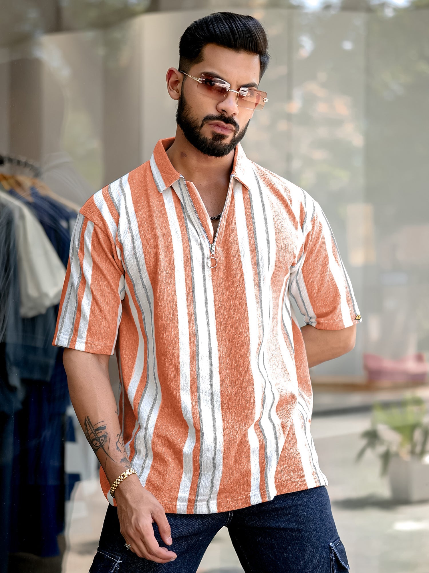 Stripe Brown Polo T-Shirt