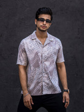 Paisley Oversized Light Grey Half Sleeve Shirt