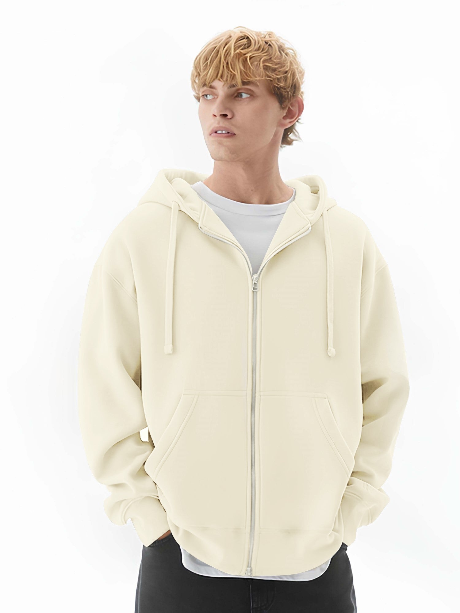 Monochrome Cream Half White Cozy Cut Hoodie Sweatshirt