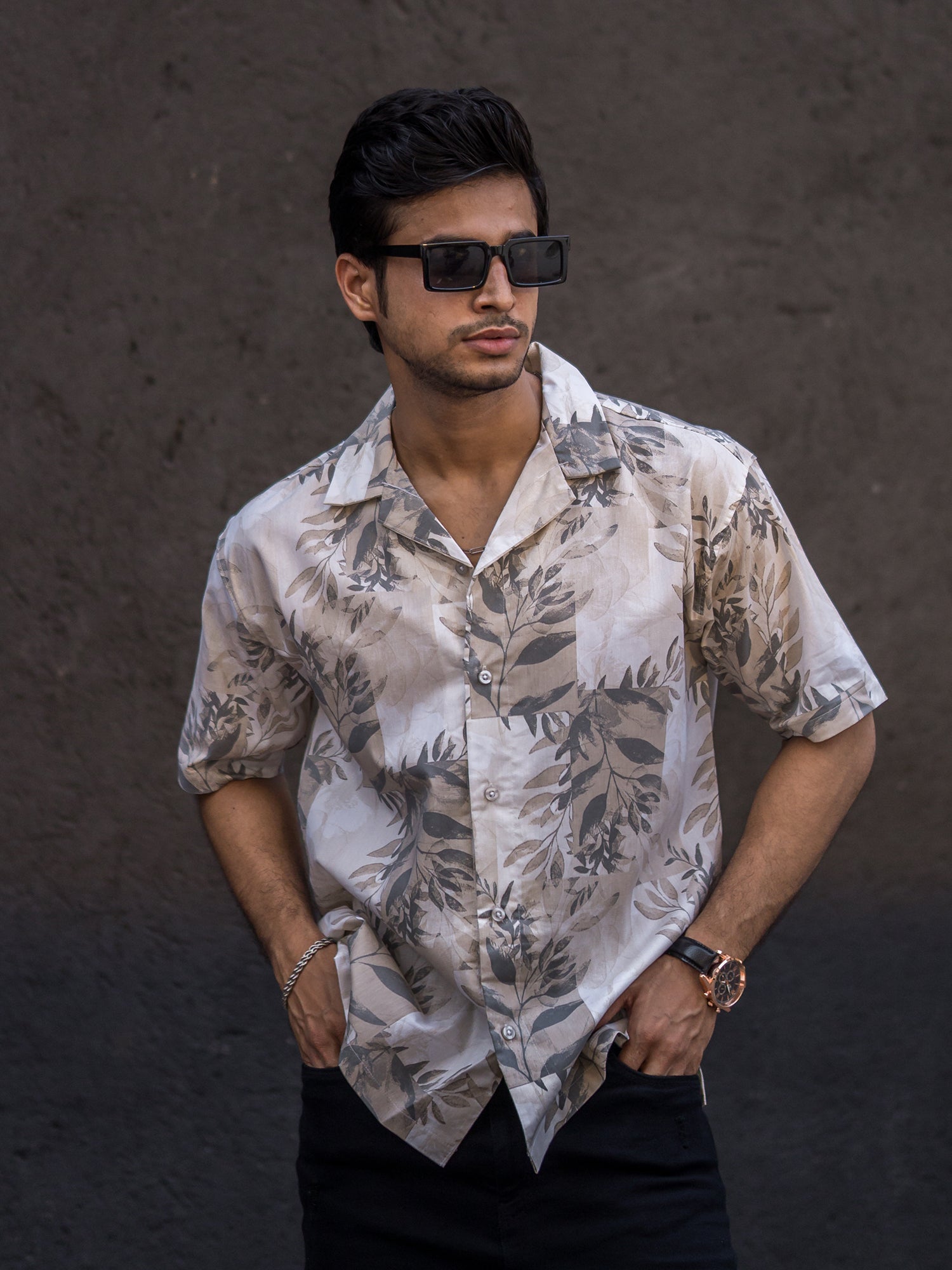 Leaf Printed Cream Shirt