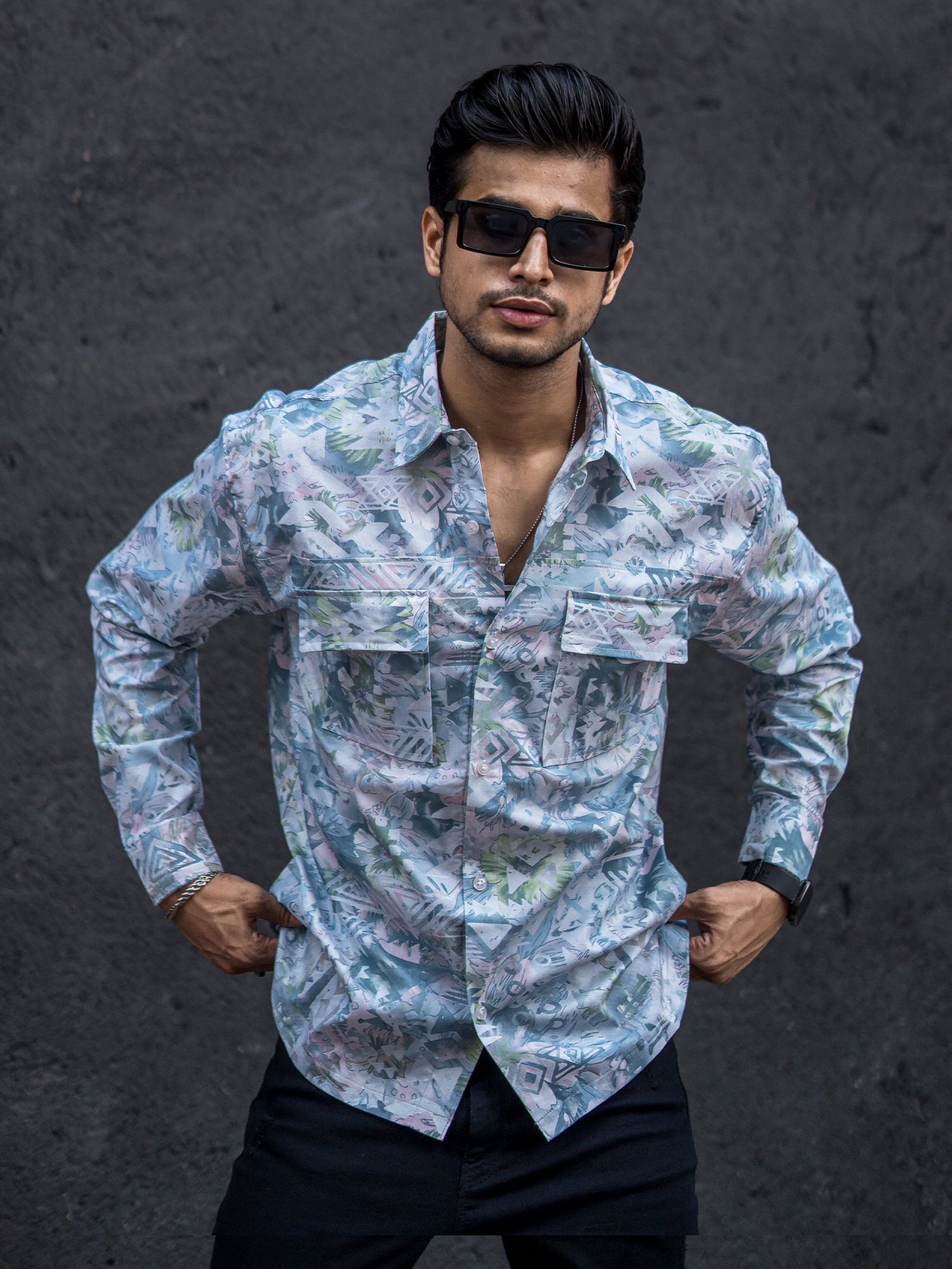 Poly Chromatic Printed Blue Shirt