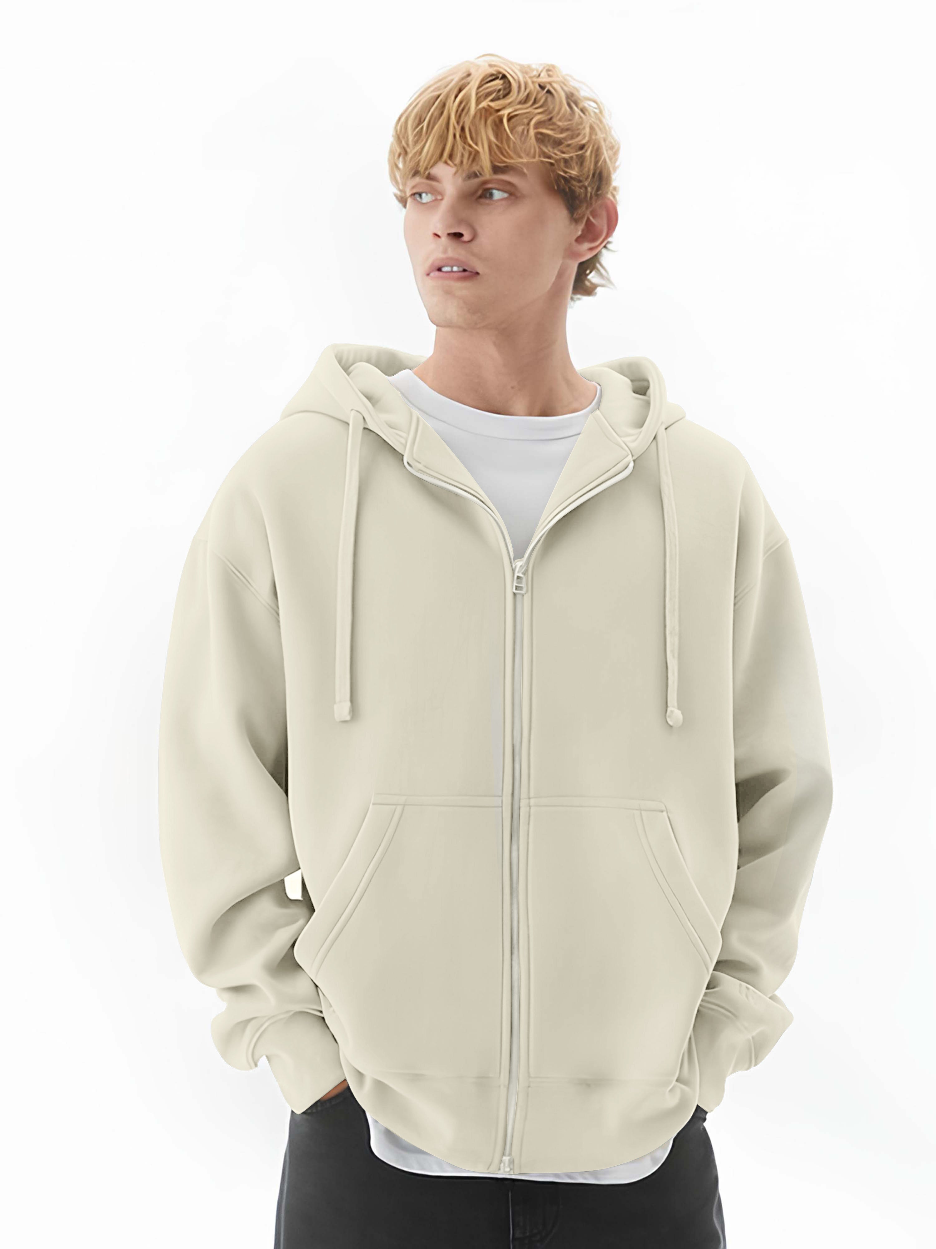 Monochrome Cream Half White Cozy Cut Hoodie Sweatshirt