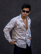 Floral Double Pocket Beige Full Sleeve Shirt
