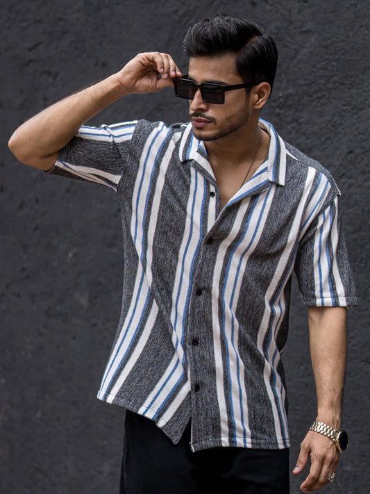 Striped Charcoal Grey Half Sleeve Shirt