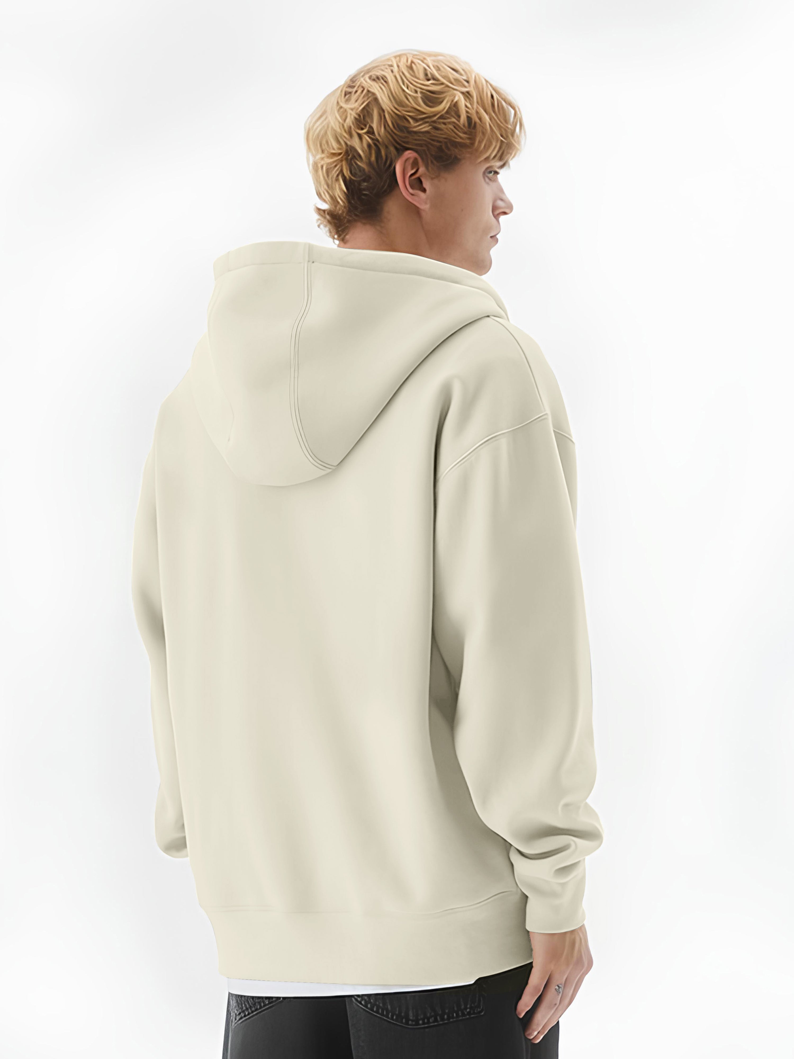 Monochrome Cream Half White Cozy Cut Hoodie Sweatshirt