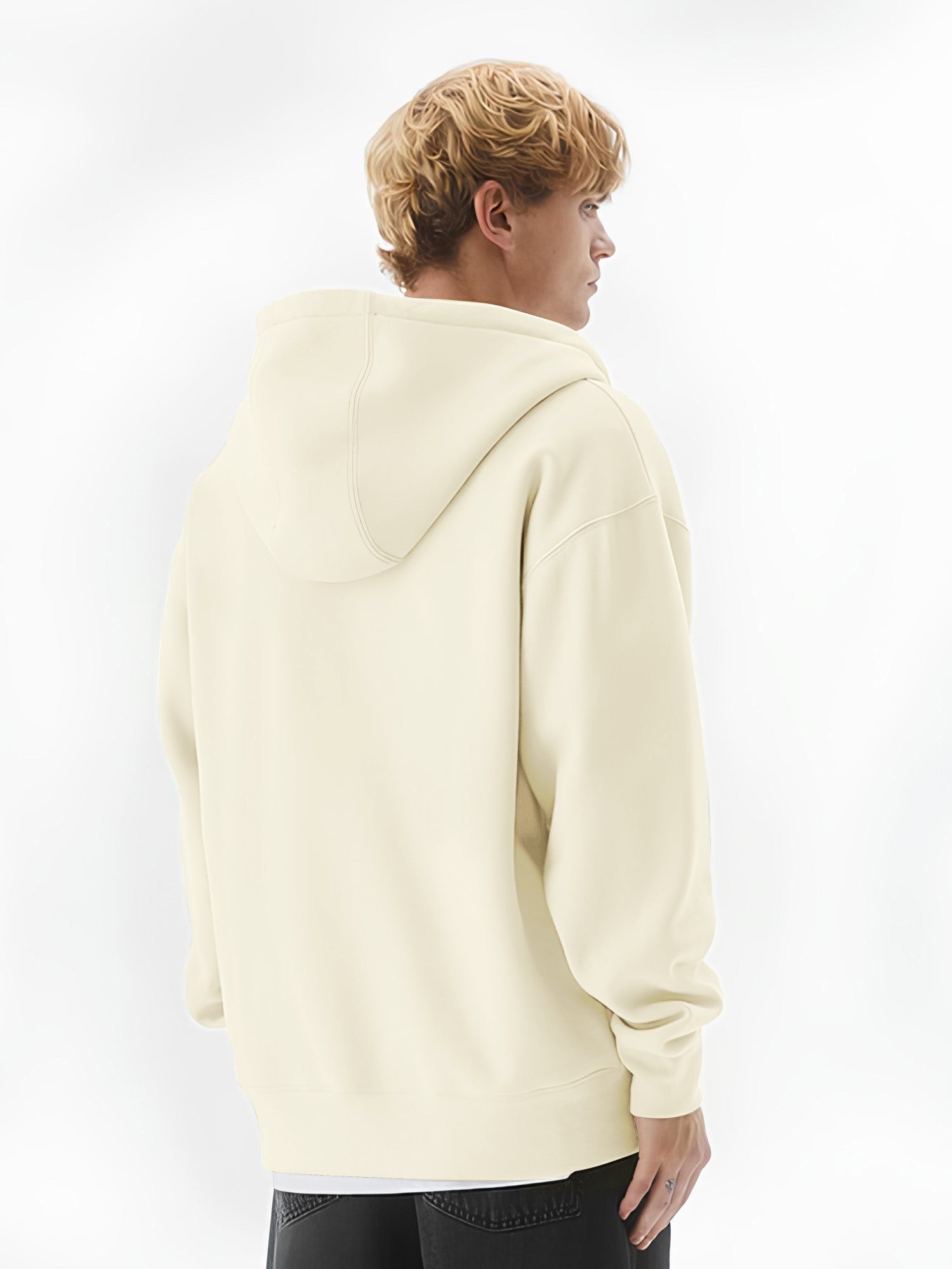 Monochrome Cream Half White Cozy Cut Hoodie Sweatshirt