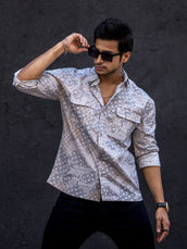 Floral Double Pocket Beige Full Sleeve Shirt