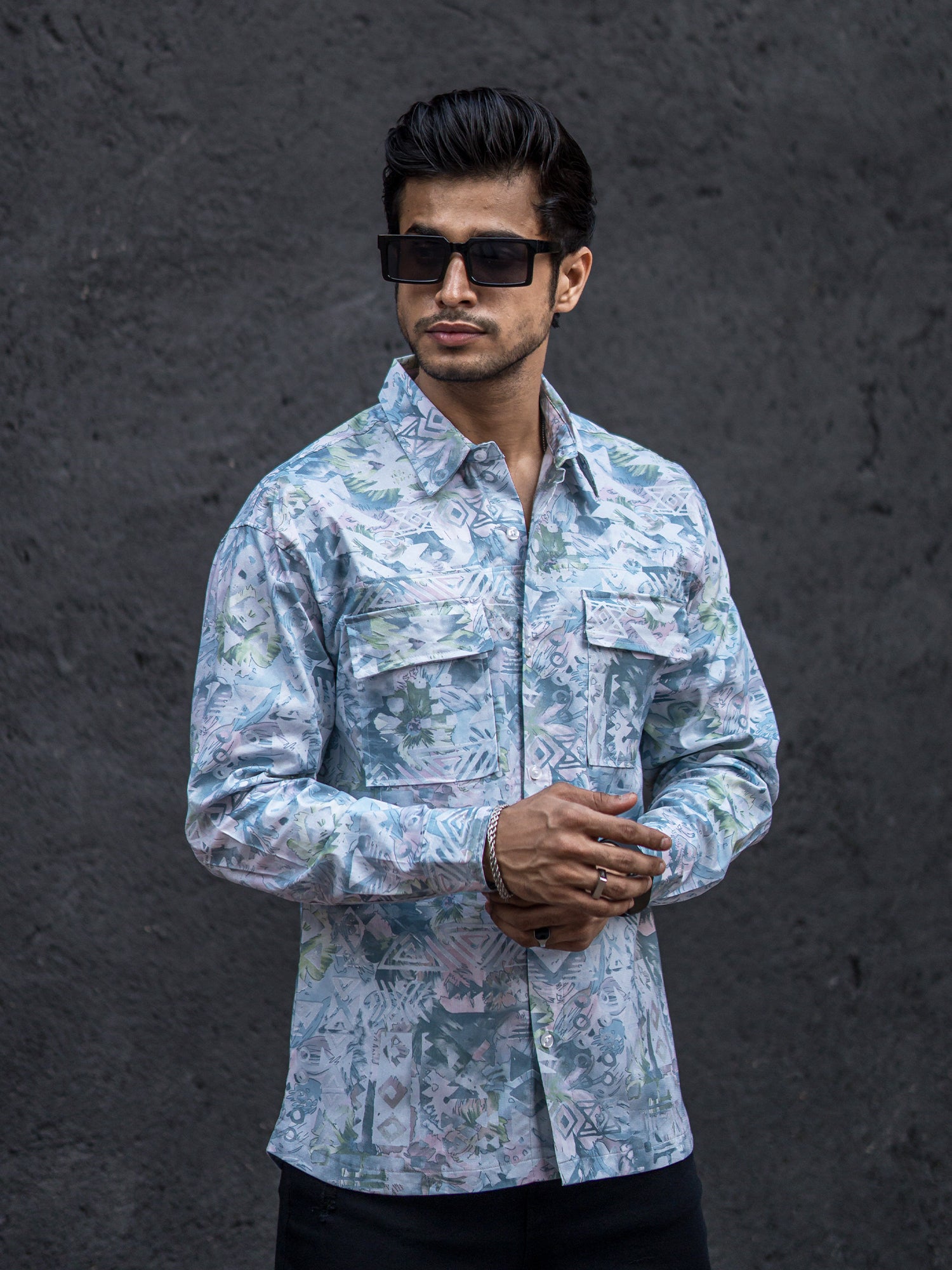 Poly Chromatic Printed Blue Shirt