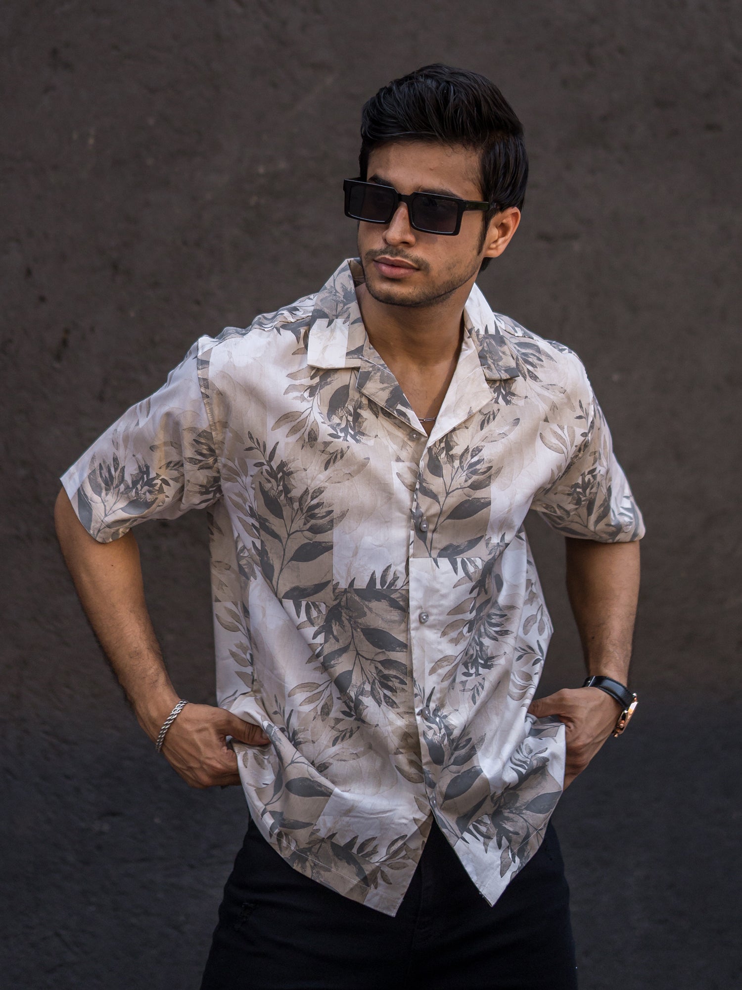 Leaf Printed Cream Shirt