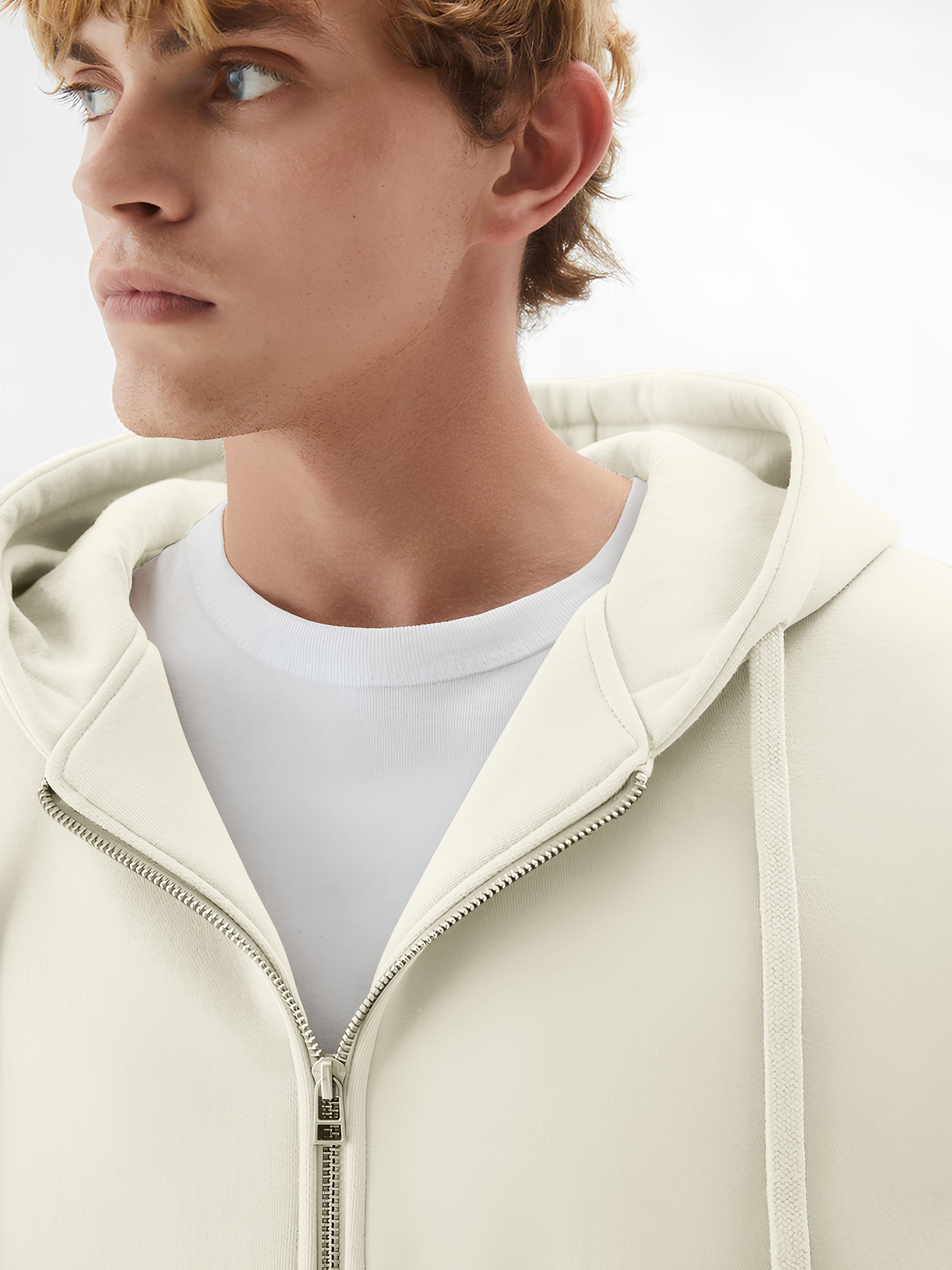 Monochrome Cream Half White Cozy Cut Hoodie Sweatshirt